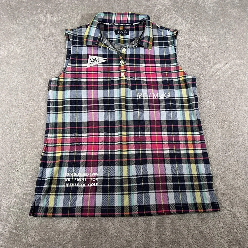 Pearly Gates Polo Shirt Womens 2‎ Multicolor Plaid Sleeveless Golf Top Collared